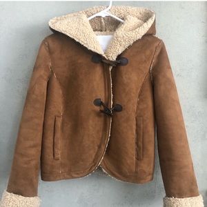 Anthropologie Tan Brown Shearling-Lined Hooded Jacket